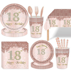 Pink Rhinestone 18 Year Party Cutlery Set Girl Birthday Celebration
