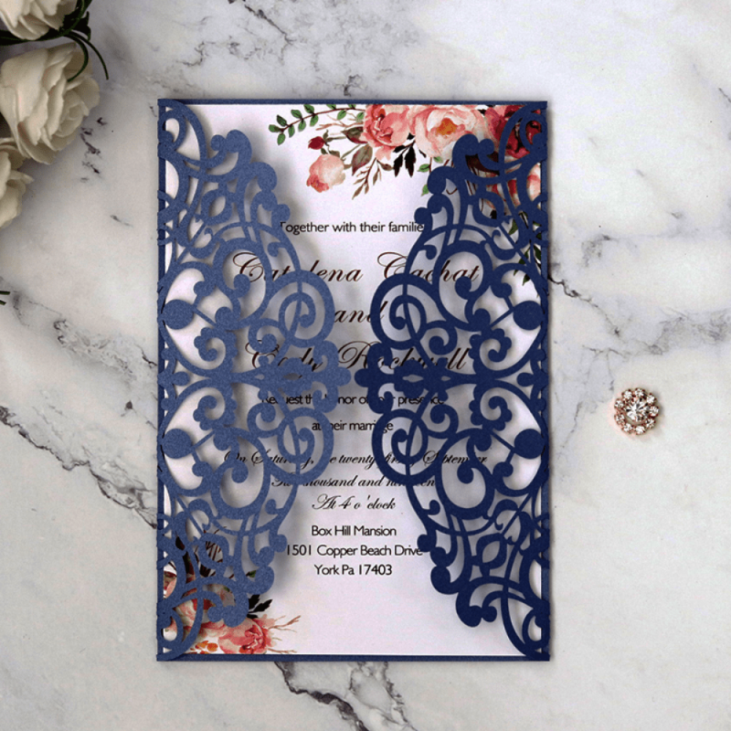 10pcs Laser Cut Pearl Wedding Invitations Card With Inner Cards & Envelope White