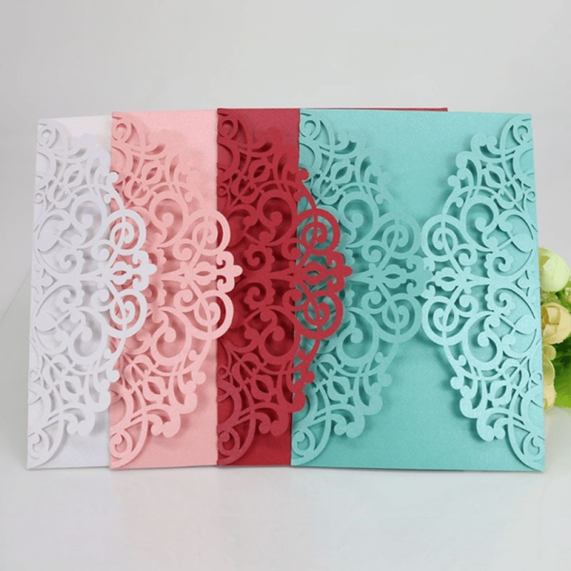 10pcs Laser Cut Pearl Wedding Invitations Card With Inner Cards & Envelope White