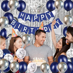 Navy Birthday Party Kit - Banners, Crown, Balloons, Cake
