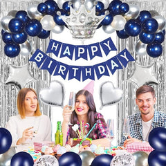 Navy Birthday Party Kit - Banners, Crown, Balloons, Cake