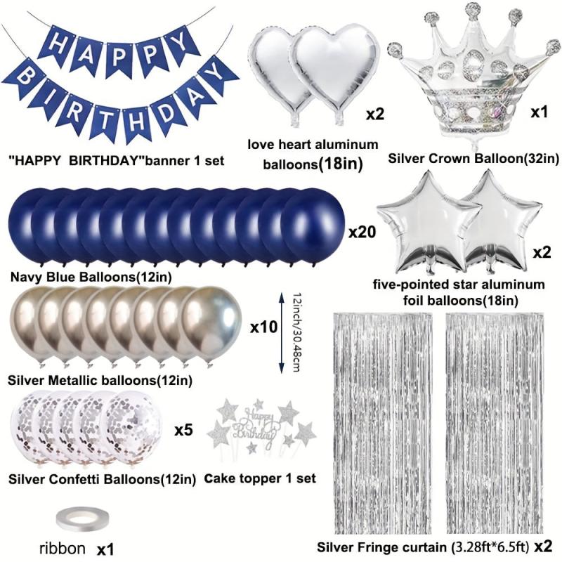 Navy Birthday Party Kit - Banners, Crown, Balloons, Cake