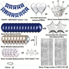 Navy Birthday Party Kit - Banners, Crown, Balloons, Cake