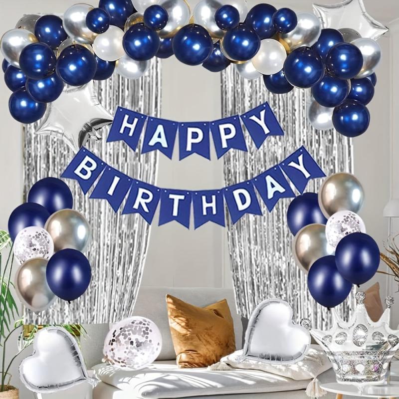Navy Birthday Party Kit - Banners, Crown, Balloons, Cake