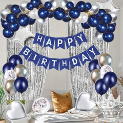 Navy Birthday Party Kit - Banners, Crown, Balloons, Cake