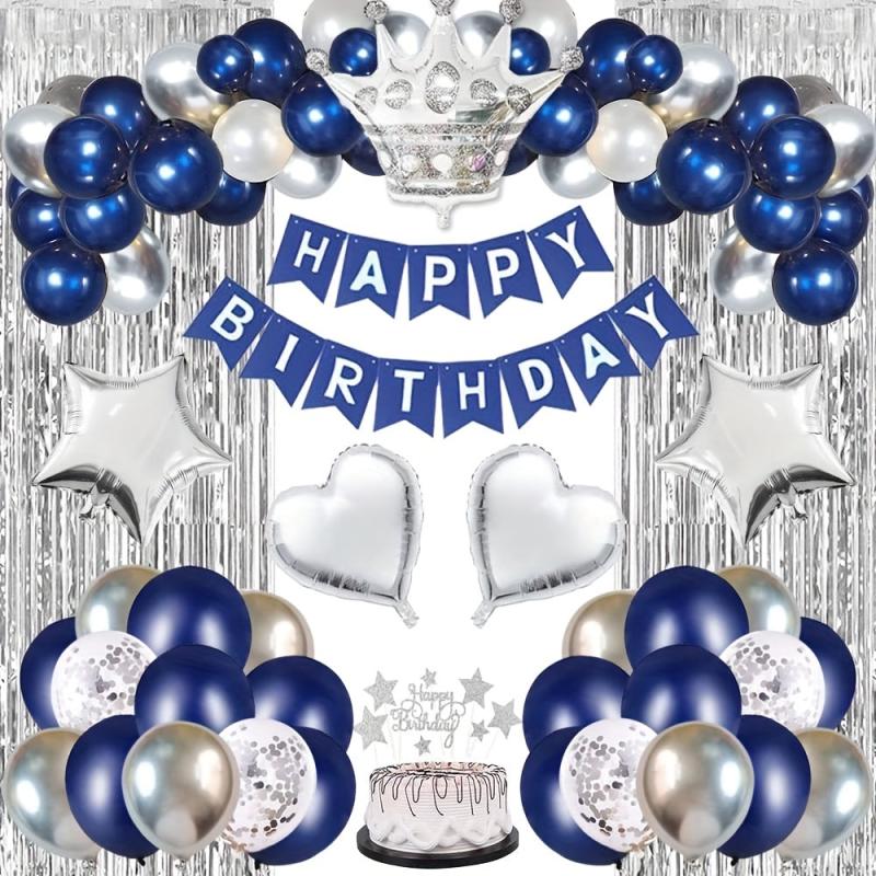 Navy Birthday Party Kit - Banners, Crown, Balloons, Cake