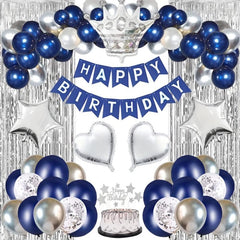 Navy Birthday Party Kit - Banners, Crown, Balloons, Cake