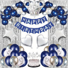 Navy Birthday Party Kit - Banners, Crown, Balloons, Cake