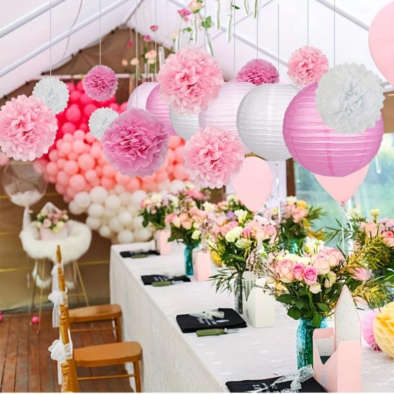 Pink Baby Girl Birthday Decoration Lantern Paper Flower Ball Set