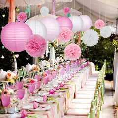 Pink Baby Girl Birthday Decoration Lantern Paper Flower Ball Set