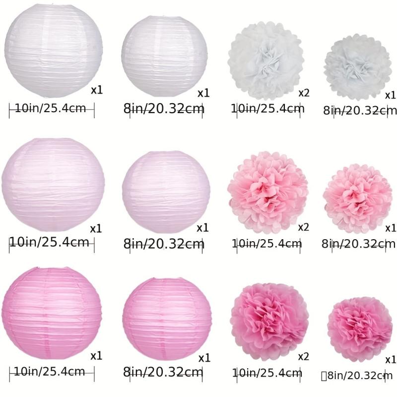 Pink Baby Girl Birthday Decoration Lantern Paper Flower Ball Set