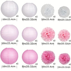 Pink Baby Girl Birthday Decoration Lantern Paper Flower Ball Set