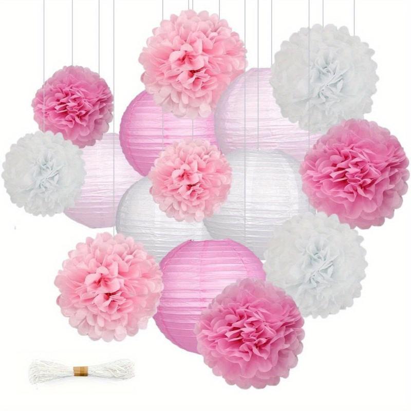 Pink Baby Girl Birthday Decoration Lantern Paper Flower Ball Set