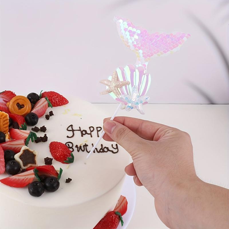 1pc Mermaid Shape Cake Decoration Flash Powder Party Supplies