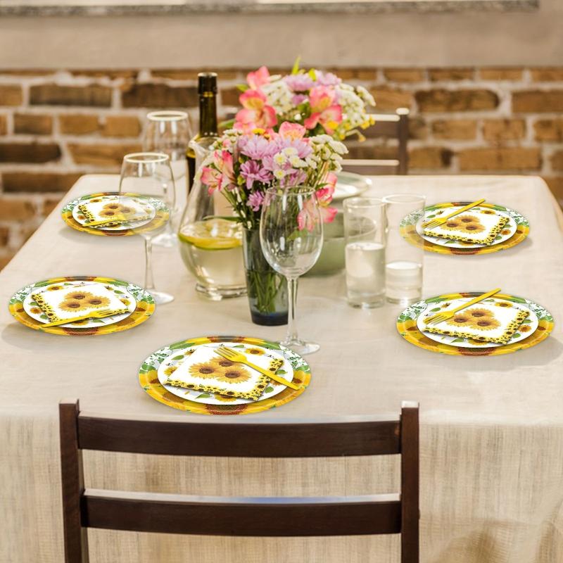 Sunflower Party Tableware Set - 96pcs, Includes Plates, Napkins, Forks