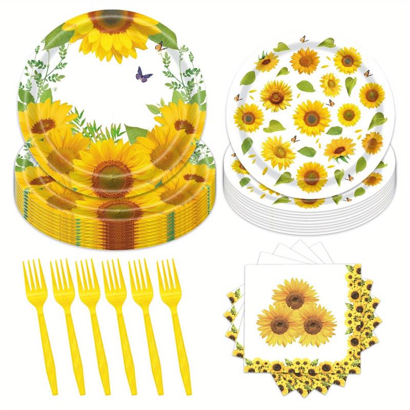 Sunflower Party Tableware Set - 96pcs, Includes Plates, Napkins, Forks