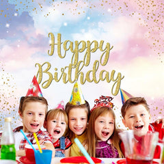 Rainbow Birthday Backdrop Watercolor Clouds Confetti
