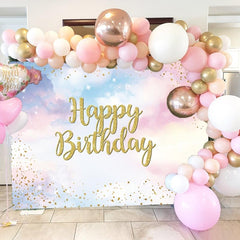 Rainbow Birthday Backdrop Watercolor Clouds Confetti