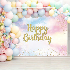 Rainbow Birthday Backdrop Watercolor Clouds Confetti