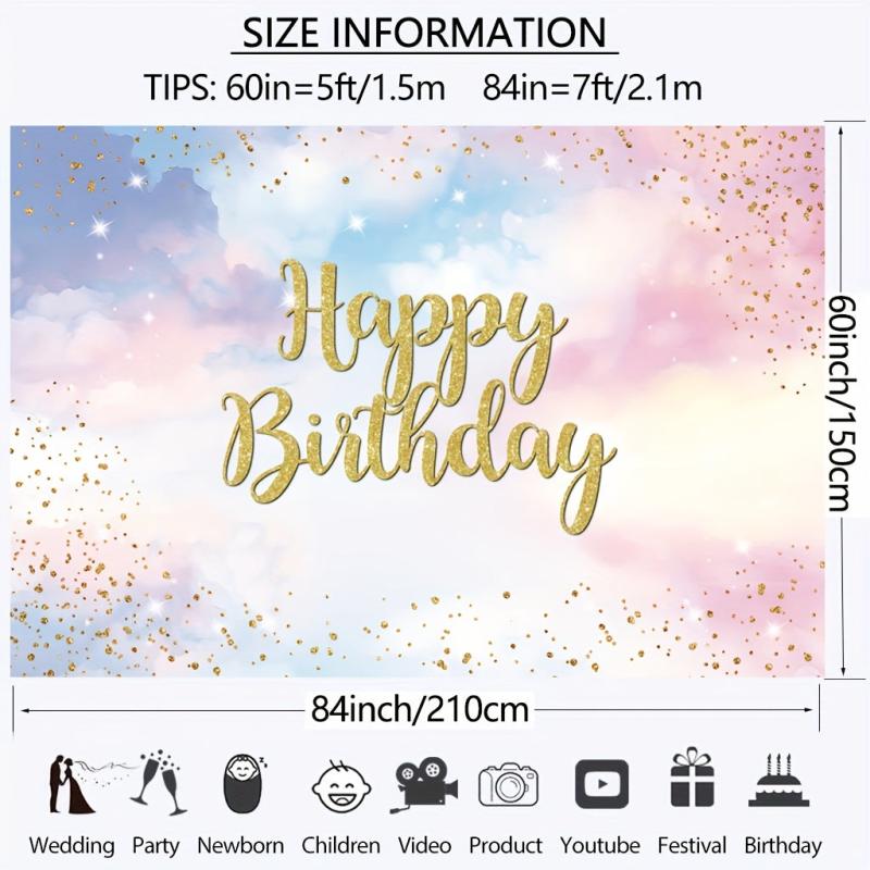 Rainbow Birthday Backdrop Watercolor Clouds Confetti