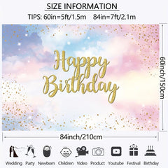 Rainbow Birthday Backdrop Watercolor Clouds Confetti