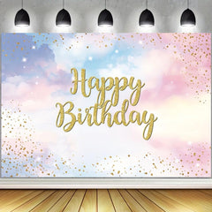 Rainbow Birthday Backdrop Watercolor Clouds Confetti