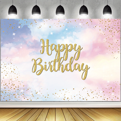 Rainbow Birthday Backdrop Watercolor Clouds Confetti