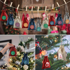24-Piece Christmas Countdown Candy Bag Linen Drawstring Small Cloth Bag