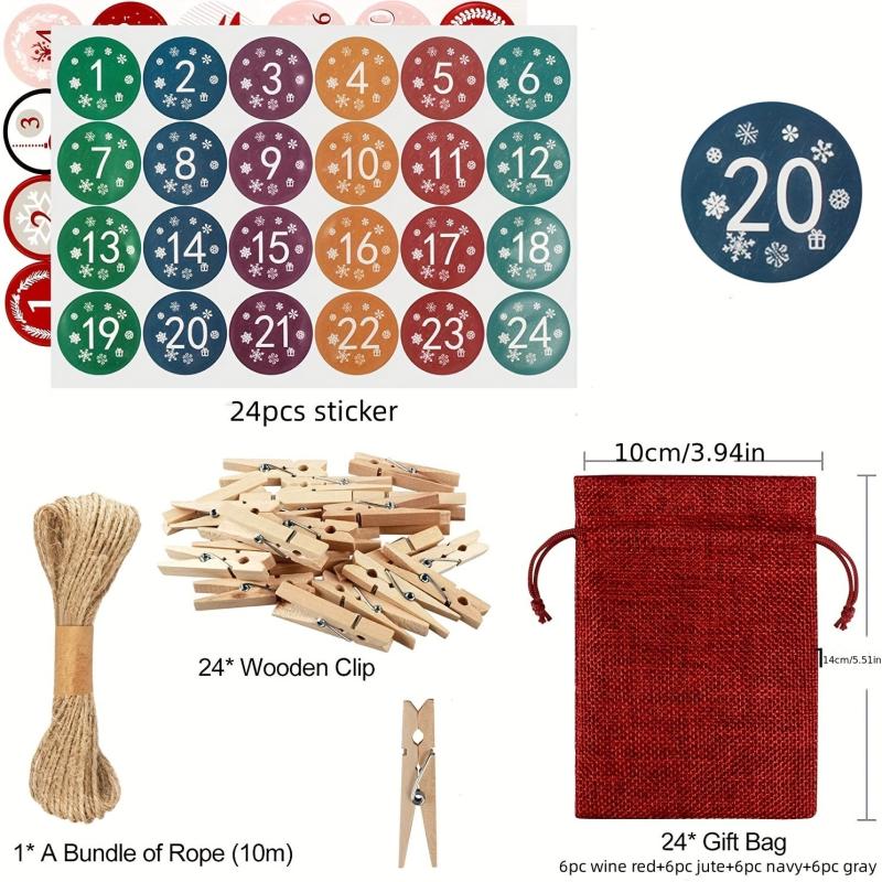 24-Piece Christmas Countdown Candy Bag Linen Drawstring Small Cloth Bag