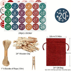 24-Piece Christmas Countdown Candy Bag Linen Drawstring Small Cloth Bag