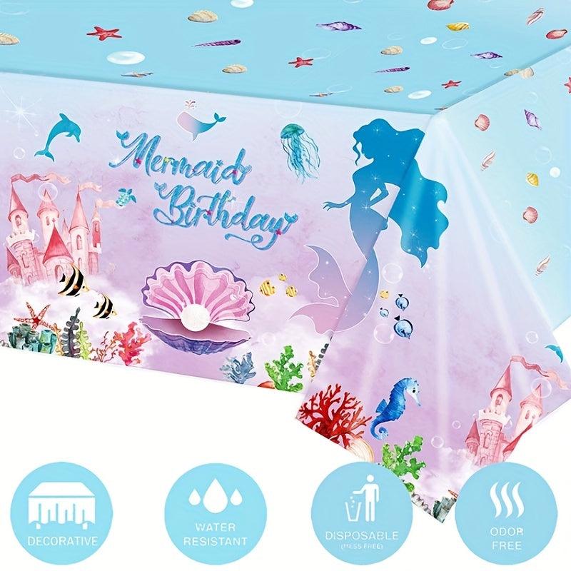 Mermaid Tablecloth - Disposable Mermaid Table Cover for Girls Birthday Party
