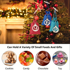 Burlap Christmas Calendar Hanging Bag with Wooden Tag