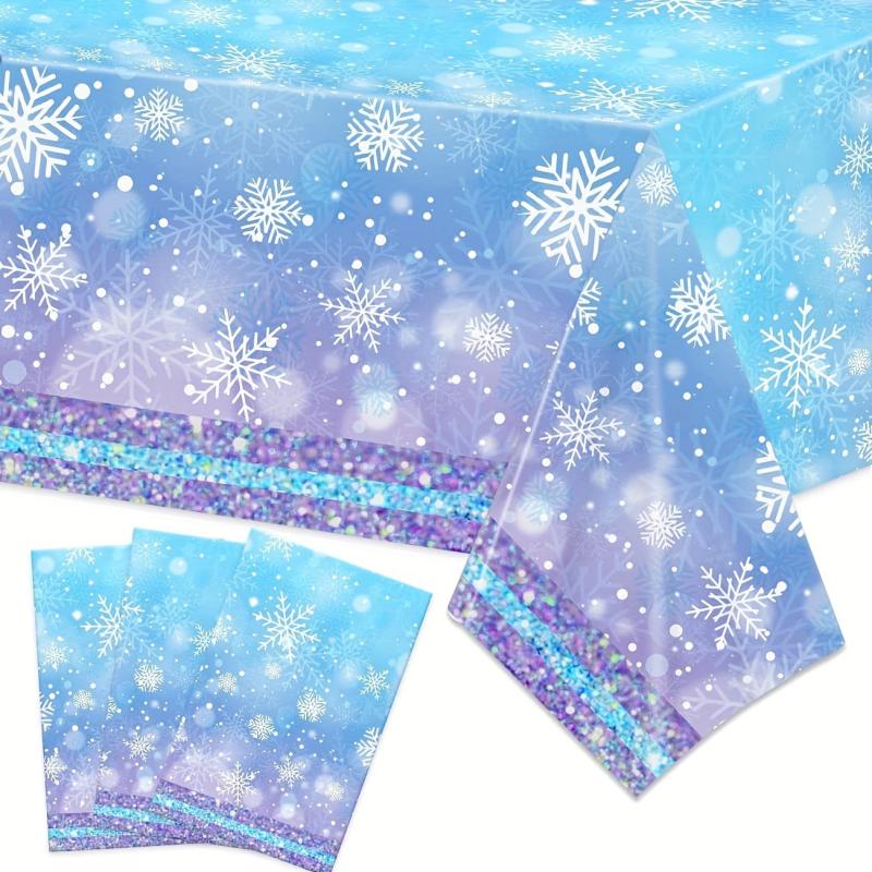 Plastic Snowflake Xmas Table Cover, Christmas Party Tablecloth Decorations