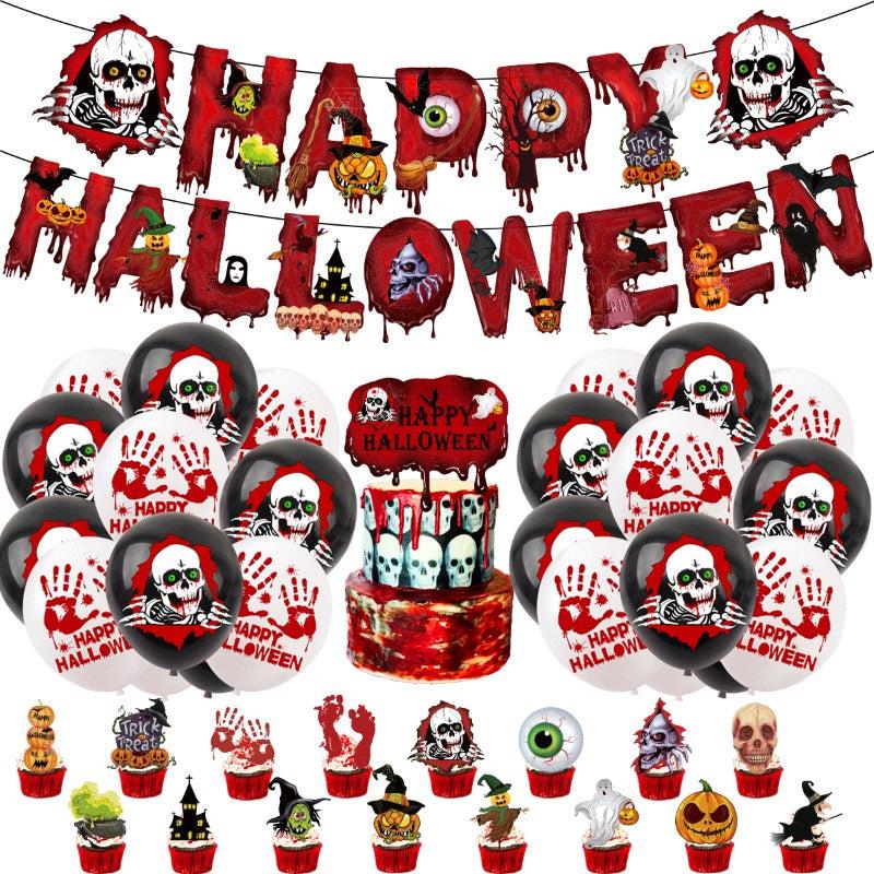 Halloween Skull Bloody Balloon Pull Flag Decoration