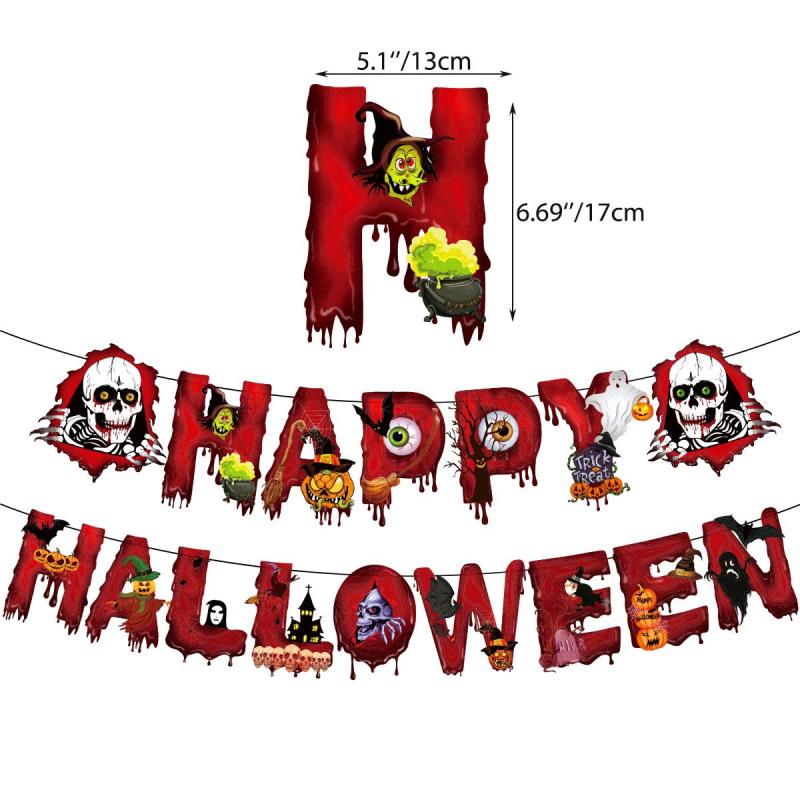 Halloween Skull Bloody Balloon Pull Flag Decoration