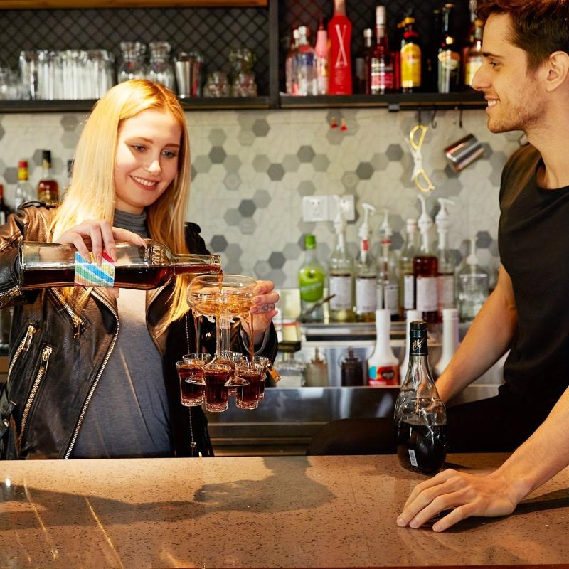 Party Shot Dispenser with 6 Glasses Touchless Liquor Holder for Bar Home