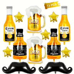 13pcs Beer Wine Glass Whiskey Bottle Balloon Set for Birthday Party