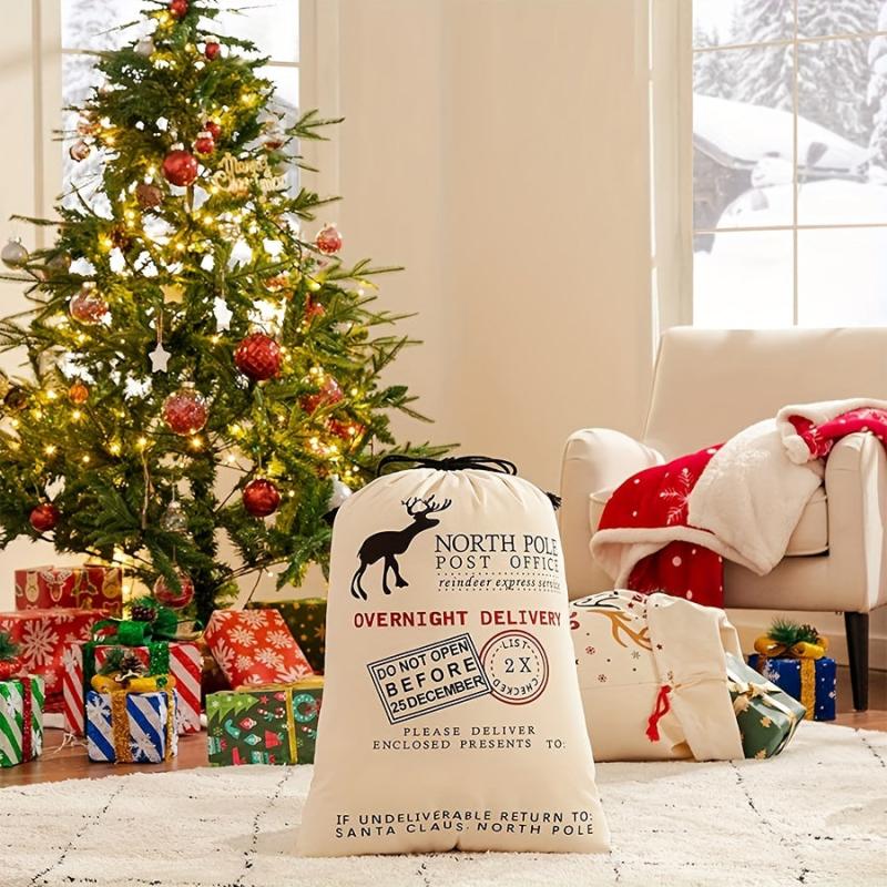 Canvas Santa Sack Large Santa Bags for Christmas with Drawstring