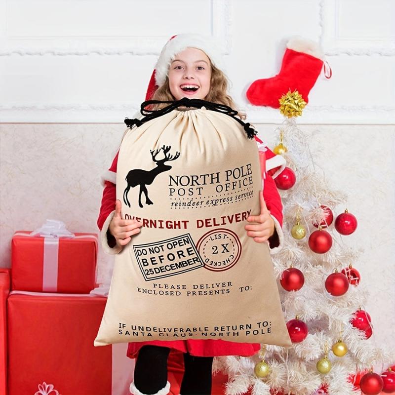 Canvas Santa Sack Large Santa Bags for Christmas with Drawstring