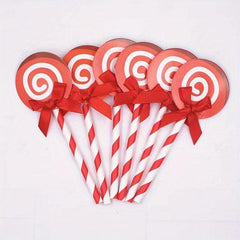 6pcs Cake Decoration Sticks Lollipop Inserts Bow Party Flags Birthday Cake