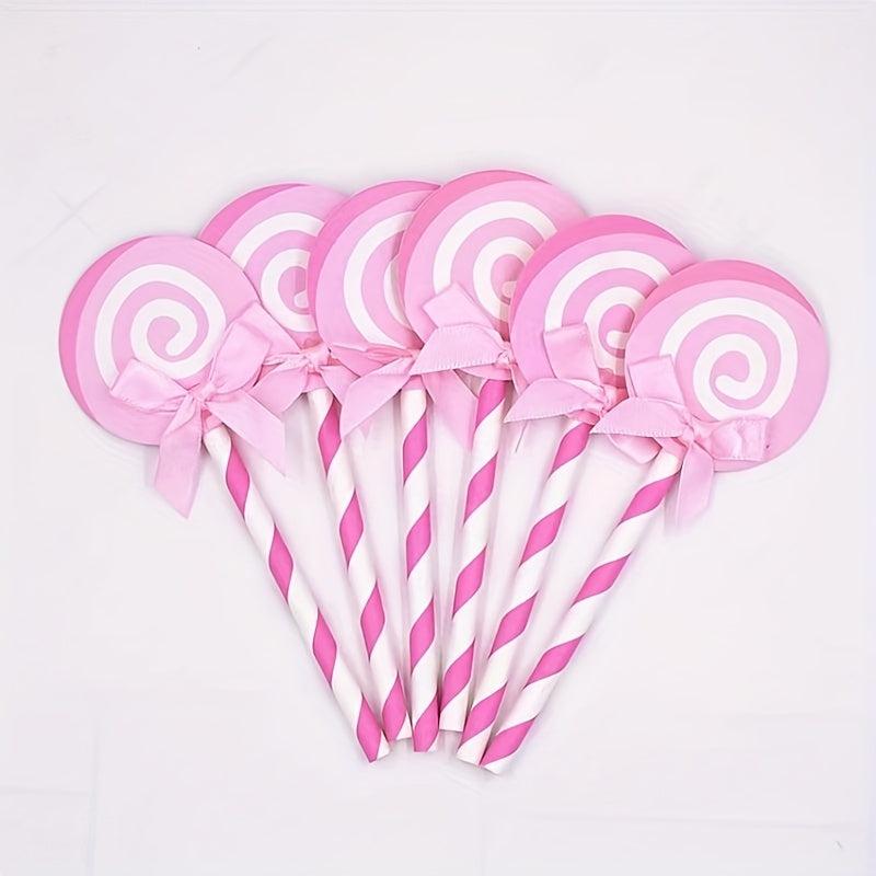 6pcs Cake Decoration Sticks Lollipop Inserts Bow Party Flags Birthday Cake