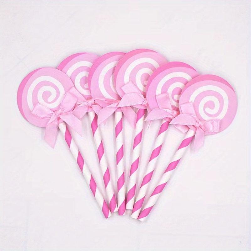6pcs Cake Decoration Sticks Lollipop Inserts Bow Party Flags Birthday Cake