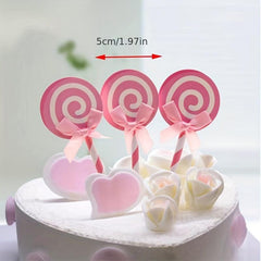 6pcs Cake Decoration Sticks Lollipop Inserts Bow Party Flags Birthday Cake