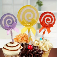 6pcs Cake Decoration Sticks Lollipop Inserts Bow Party Flags Birthday Cake