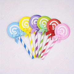 6pcs Cake Decoration Sticks Lollipop Inserts Bow Party Flags Birthday Cake
