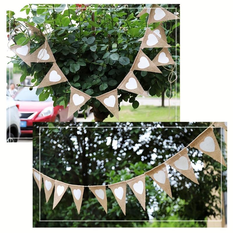 2pcs Heart Shape Burlap Banner Flags Pennant Banner For Garden Party