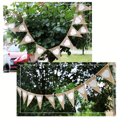 2pcs Heart Shape Burlap Banner Flags Pennant Banner For Garden Party