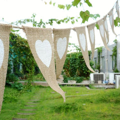 2pcs Heart Shape Burlap Banner Flags Pennant Banner For Garden Party