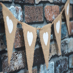 2pcs Heart Shape Burlap Banner Flags Pennant Banner For Garden Party