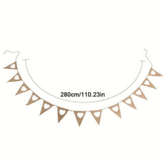 2pcs Heart Shape Burlap Banner Flags Pennant Banner For Garden Party
